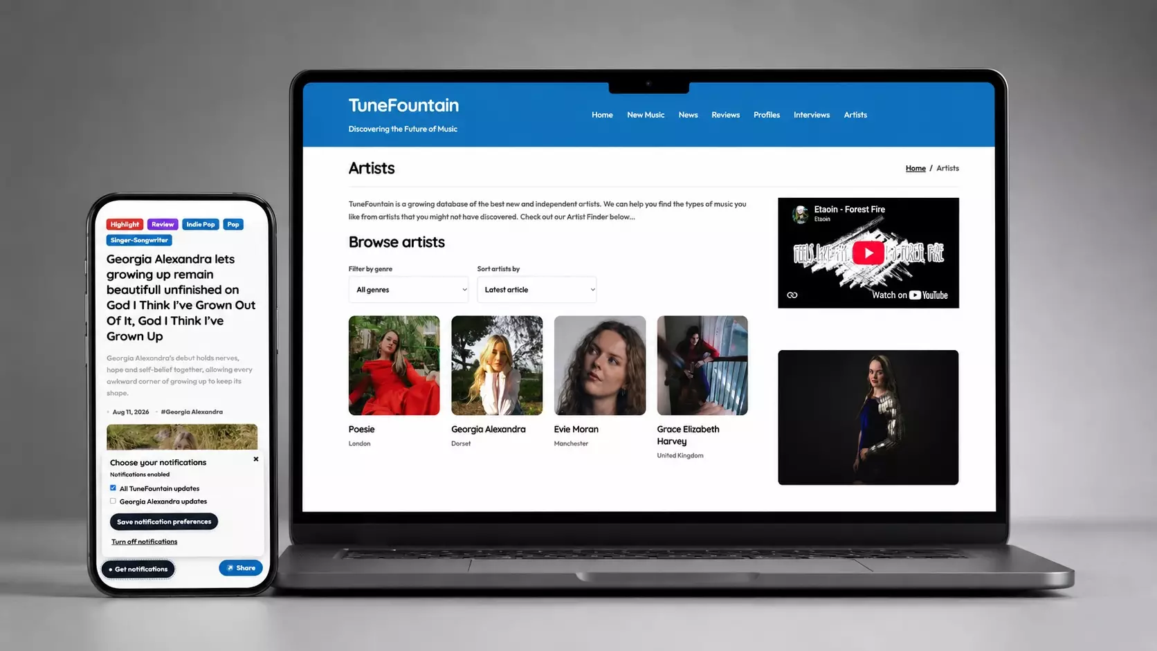 What’s new on TuneFountain: artist pages, share cards and phone notifications