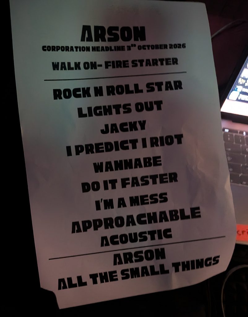 Arson set list